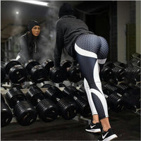 Hayoha Mesh Pattern Print Leggings fitness Leggings For Women Sporting Workout Leggins Elastic Slim Black White Pants