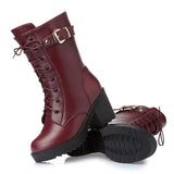 High-heeled genuine leather women winter boots, thick wool warm women Martin boots, high-quality female snow boots