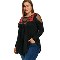 SOOTC CharMma  Spring Plus Size 5XL Embroidery Fishnet Insert Babydoll Top Women Fashion Black Oversized Appliques Female Tops
