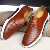 Merkmak  Men Casual Shoes Leather Summer Breathable Holes Luxury Brand Flat Shoes for Men Drop Shipping