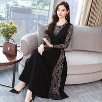 SOOTC WolfLanda Autumn Winter Vintage Plus Size Lace Sexy Midi Dress 2018 Korean Elegant Women Bodycon Party Black Knitted Dress Maxi Vestidos