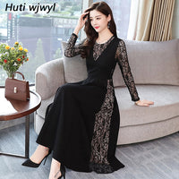 SOOTC WolfLanda Autumn Winter Vintage Plus Size Lace Sexy Midi Dress 2018 Korean Elegant Women Bodycon Party Black Knitted Dress Maxi Vestidos