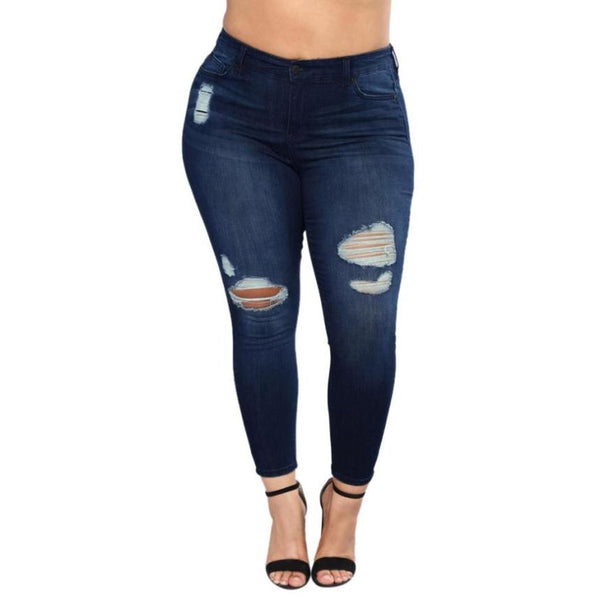 SOOTC-Denim Women Fashion Plus Size Ripped Stretch Slim Denim Skinny Jeans Pants Hole High Waist Comfortable jeams 2XL~7XL F80
