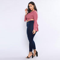 SOOTC-Denim Women Fashion Plus Size Ripped Stretch Slim Denim Skinny Jeans Pants Hole High Waist Comfortable jeams 2XL~7XL F80