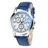 Fabulous hot sale men women watch Faux Leather Mens Blue Ray Glass Quartz Analog Watches wholesale