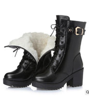 High-heeled genuine leather women winter boots, thick wool warm women Martin boots, high-quality female snow boots