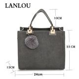 LANLOU handbag women shoulder bag luxury handbags women bags designer High-grade Scrub leather messenger bag Hairball women bag