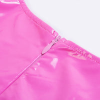 SOOTC WolfLanda LVINMW Sexy Pink PU Leather Bodycon Dress 2019 Summer Women Sleeveless Low Cut Back Zipper Elastic Mini Dress Party Club Dresses