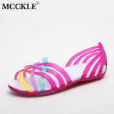 SOOTC WolfLanda MCCKLE Women Jelly Shoes Rianbow Summer Sandals Female Flat Shoe Casual Ladies Slip On Woman Candy Color  Peep Toe Beach Shoes