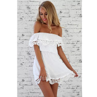 MUICHES Fashion women Elegant Vintage sweet lace white Dress stylish sexy slash neck casual slim beach Summer Sundress vestidos